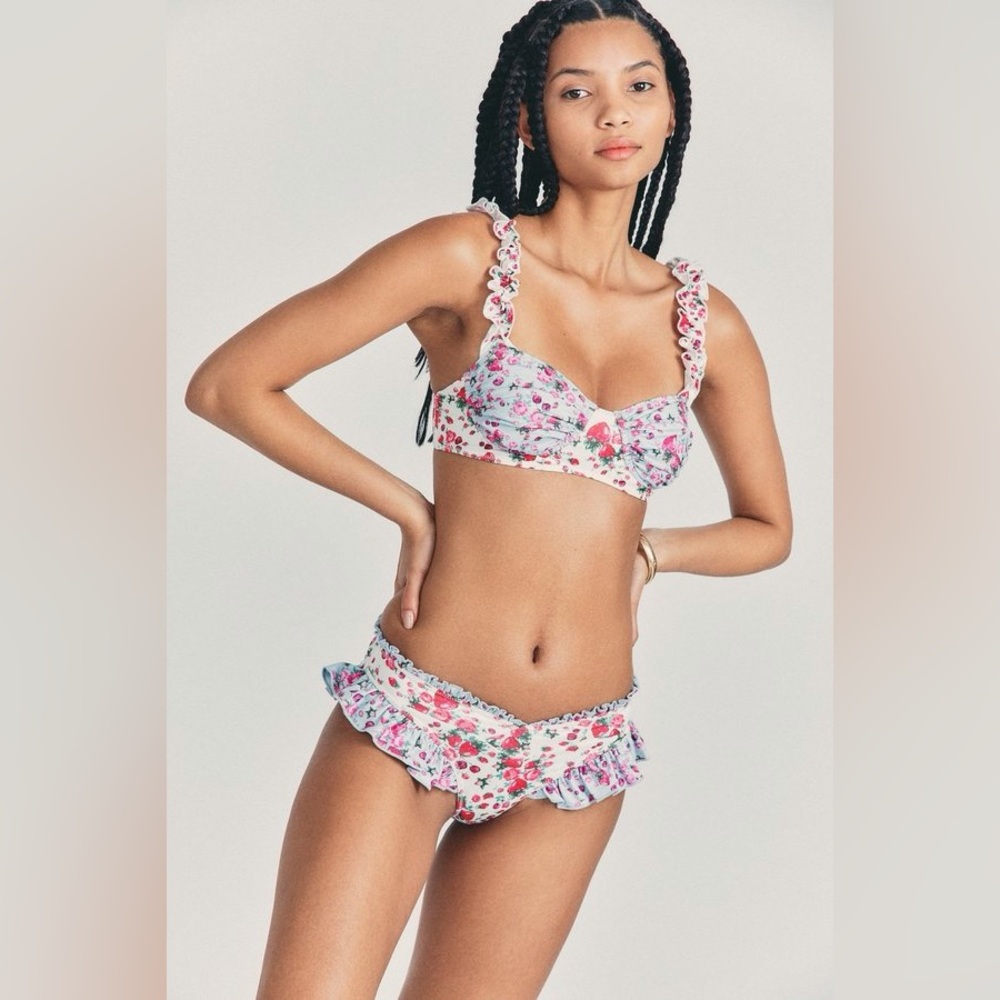 NWOT LoveShackFancy Annika Ruffle Printed Bikini Bottoms Size XS
